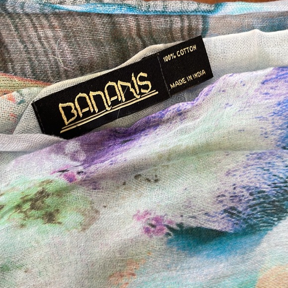 Banaris Blue and Pink Colorful Tropical Floral Scarf Wrap - Picture 4 of 7